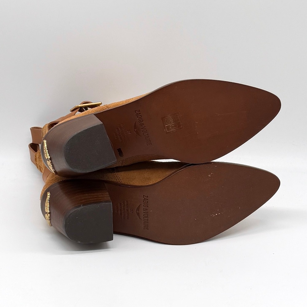 Zadig & Voltaire Tyler Cecilia Boots Women 37 Brown Suede Western Buckle Pointed - Picture 9 of 12